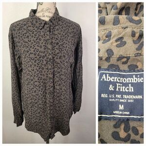 Abercrombie & Fitch Leopard Print Button Up Shirt Womens Medium Mobwife Coastal